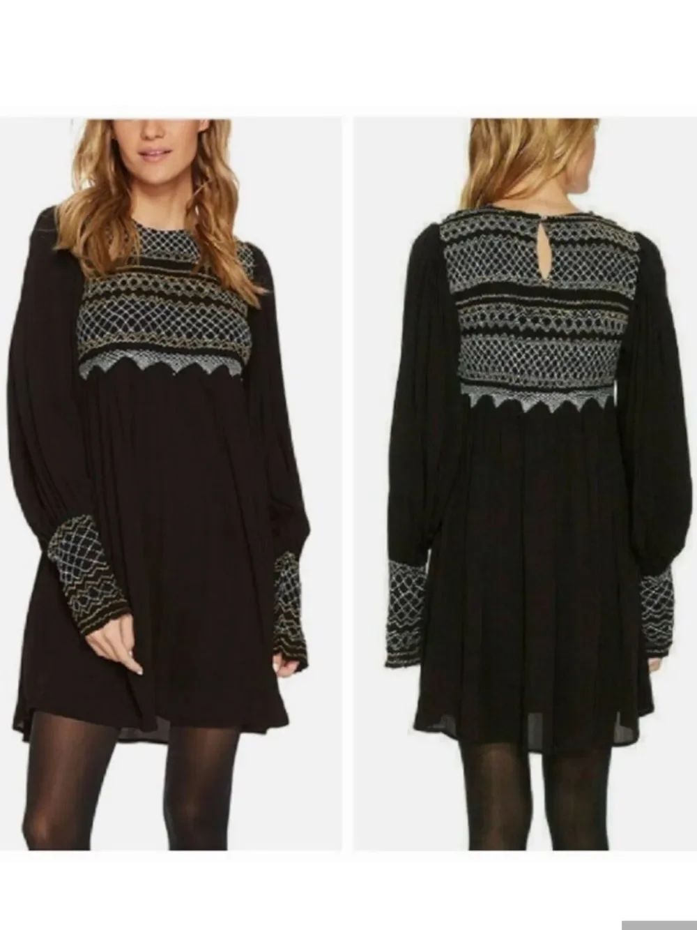 Free People black "Late Night Picnic" smocked dress size small